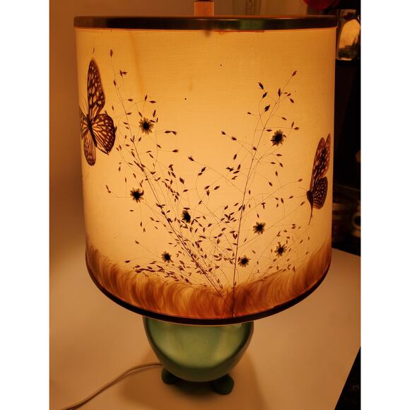 Vintage Van Briggle Blue Lamp with Wildflowers Butterflies Lampshade w/ Stamp - Picture 15 of 16